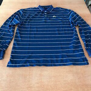 J. Lindberg Performance Polo Shirt Men XXL Blue Striped Long Sleeve Athleisure